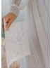 Long Sleeves Ivory Polka Dot Tulle Cute Wedding Dress